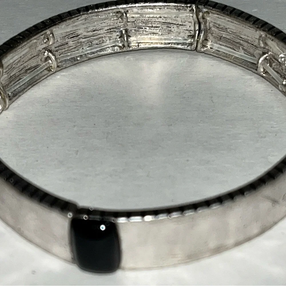 The Sak Black Enamel Stone Stretch Silver‎ Fashion Bracelet New with Tag